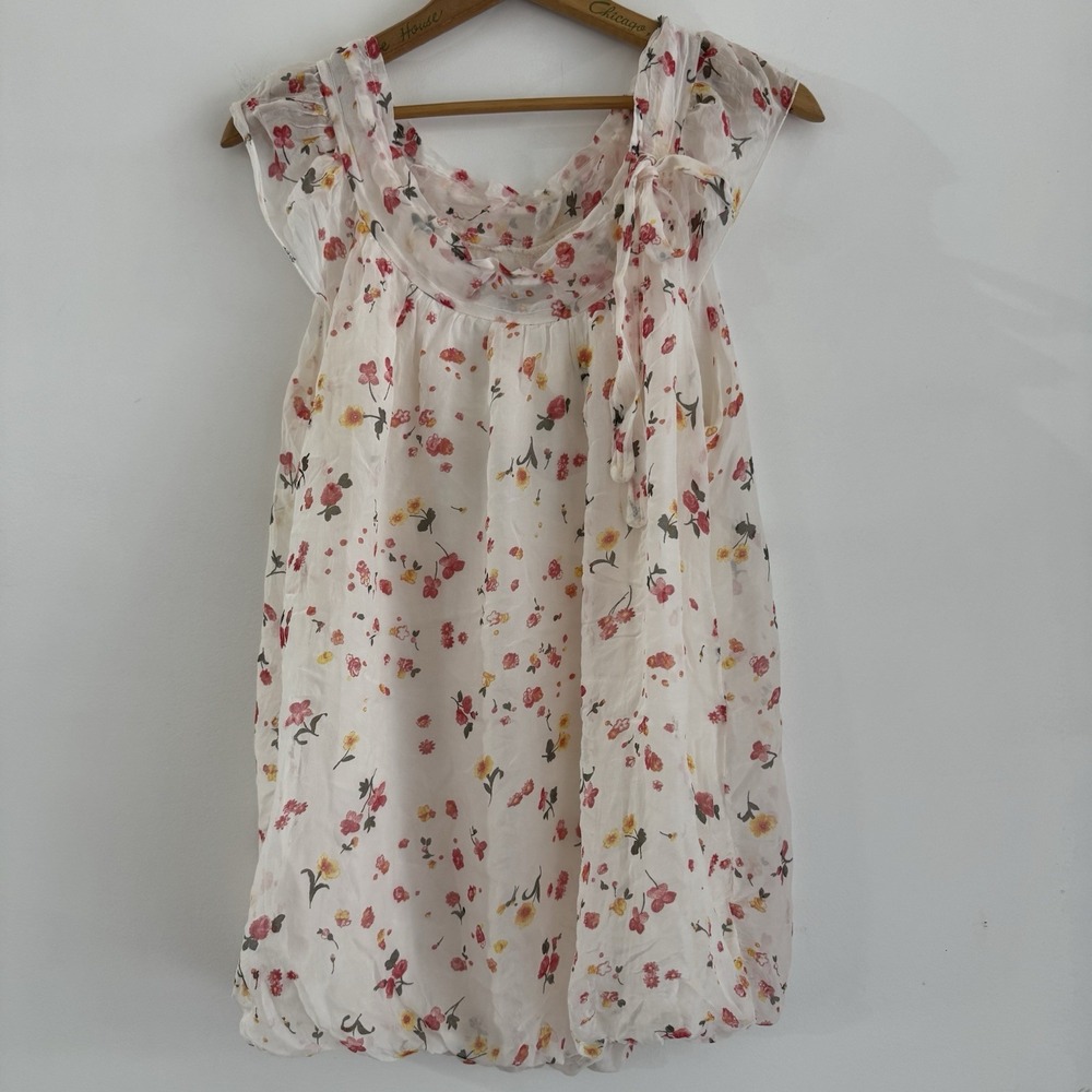 Tendenze Made in Italy Pure 100% Silk Ivory Floral Blouse Size Large New